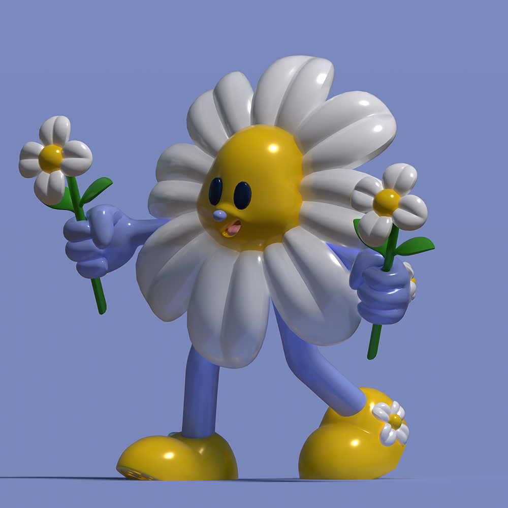 Flower Character 3D Rendering with stylized toon shader