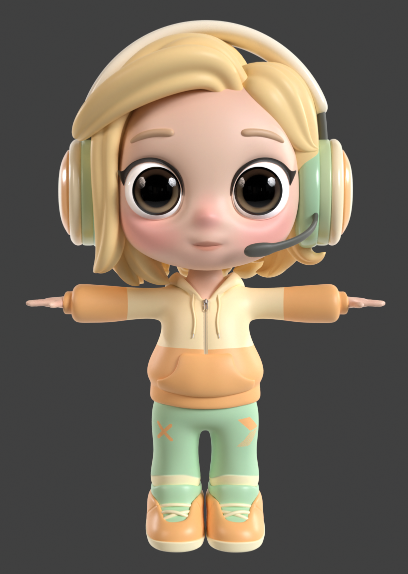 Tiny Girl Character Model and Rig stylized 3D asset