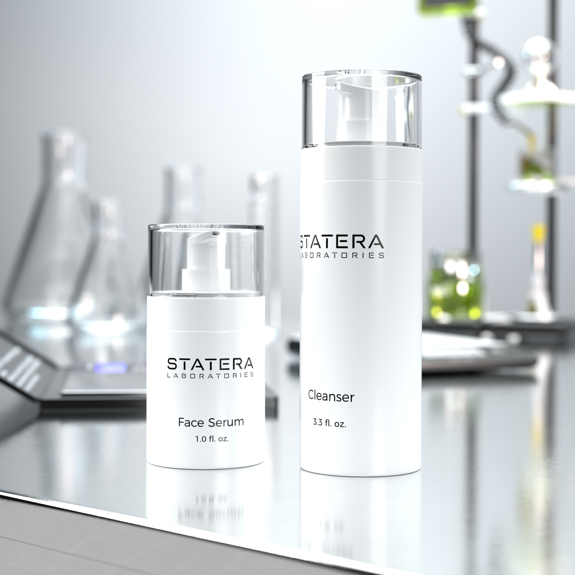 Statera Cleanser and Serum premium 3D product rendering